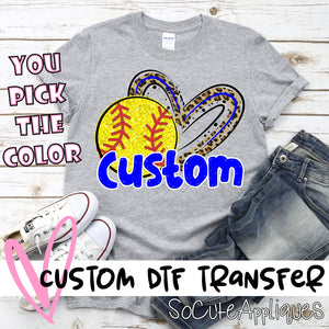 Sequin Softball with Leopard heart - Hazel Eye Creations