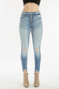 HIGH & MIGHTY DISTRESSED HIGH RISE SKINNY JEANS