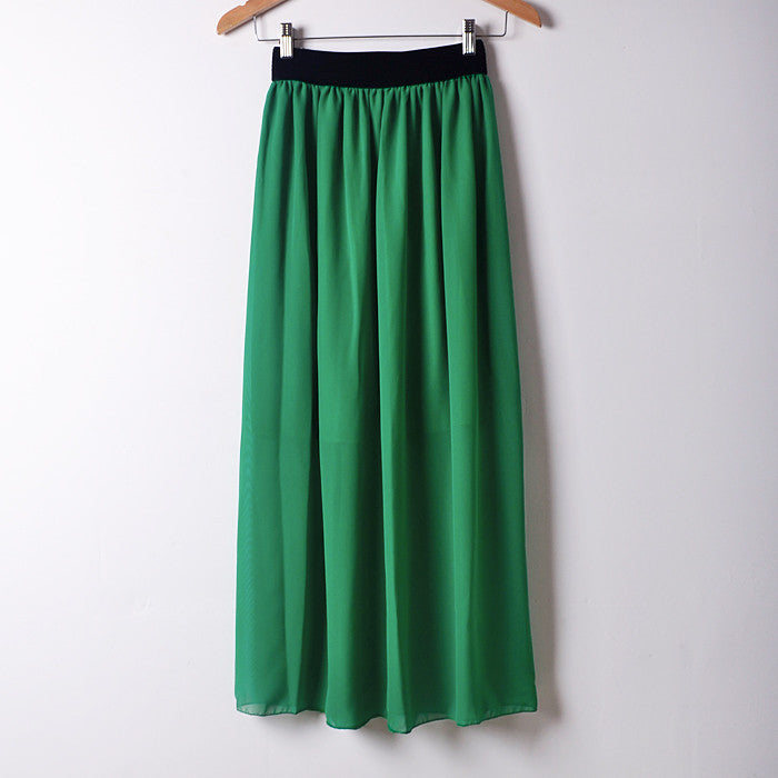 Summer Chiffon Skirt Casual Style Sashes Empire Mid-Calf Skirts 20 Colors Free Size