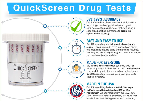 Quickscreen - Taza de orina para prueba de drogas de 5 paneles, prueba de  drogas en casa para uso laboral y seguro, kit de prueba de drogas en orina