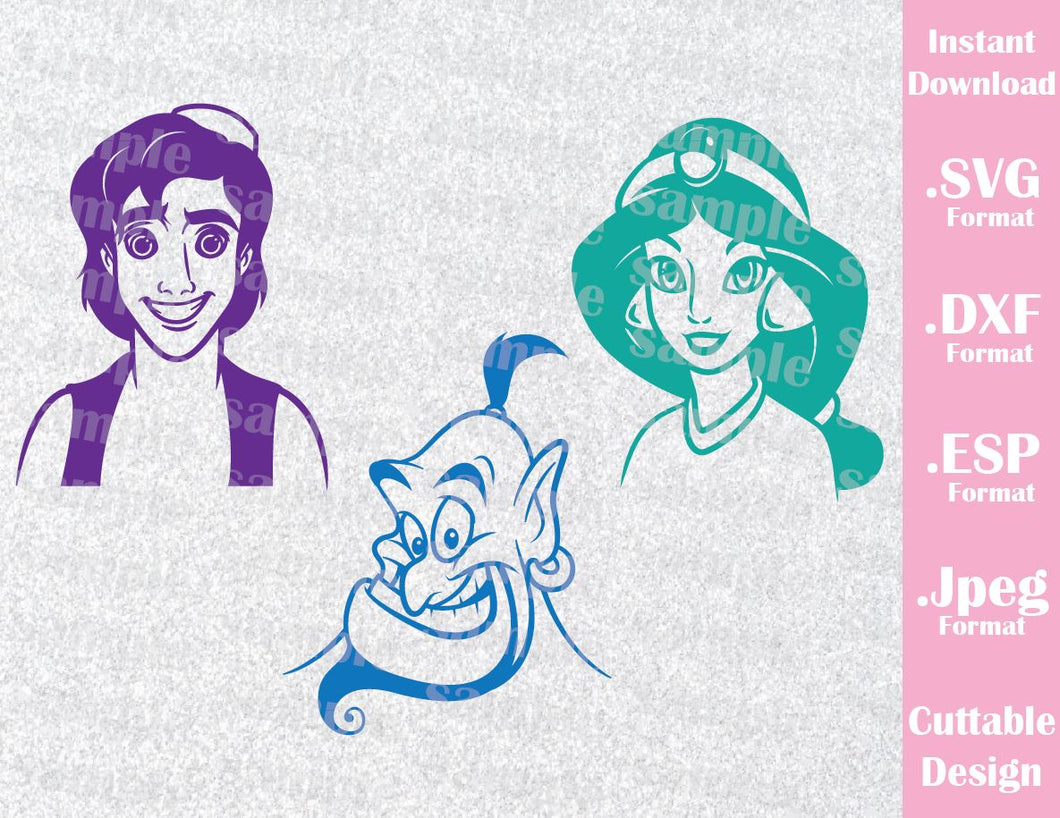 Download Princess Jasmine, Aladdin and Genie Inspired Cutting File ...