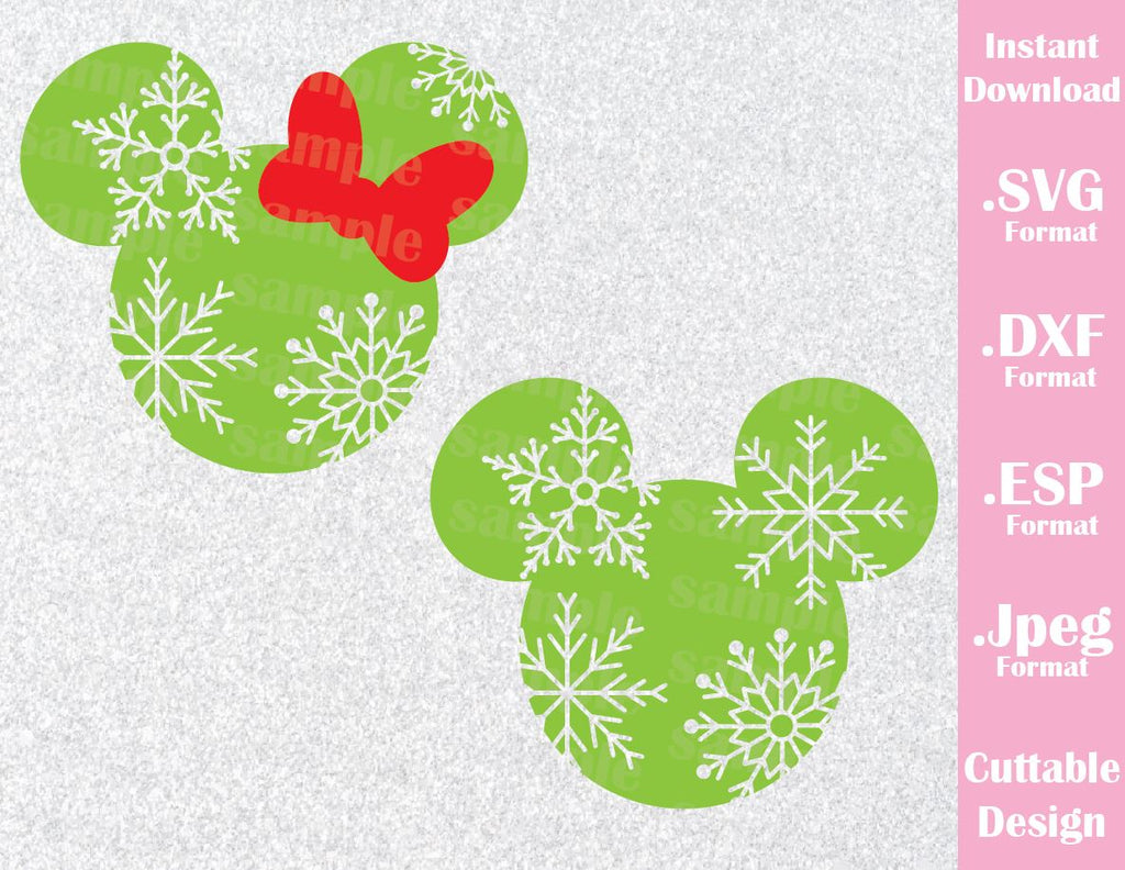 Download Mickey and Minnie Ears Snow Christmas Inspired Cutting File in SVG, ES - Ideas with love