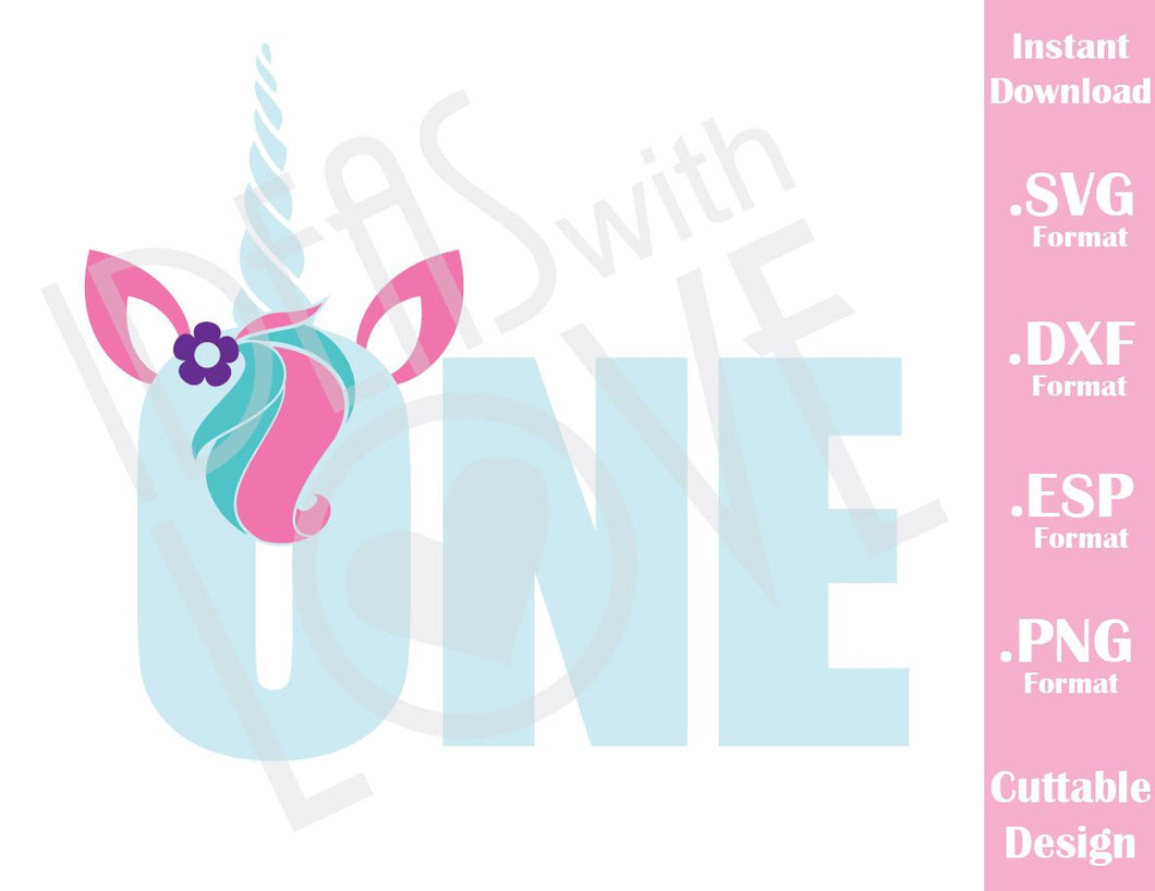 Birthday Unicorn One Little Girl Cutting File in SVG, ESP ...