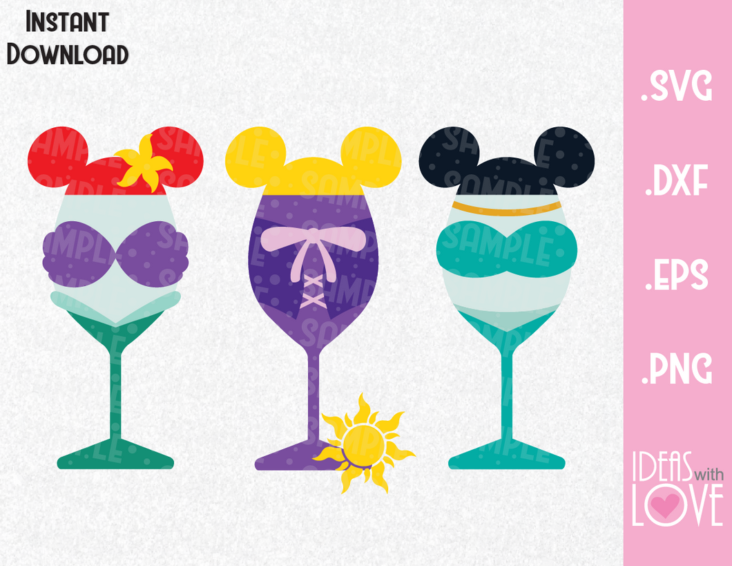 Download Wine Glass Princesses Ariel Rapunzel And Jasmine Inspired Svg Eps D Ideas With Love