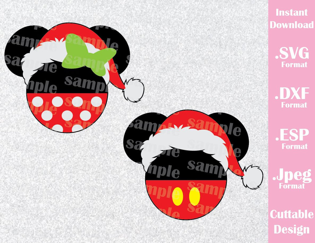 Mickey and Minnie Ears Christmas Santa Hat Inspired Cutting File in SV ...