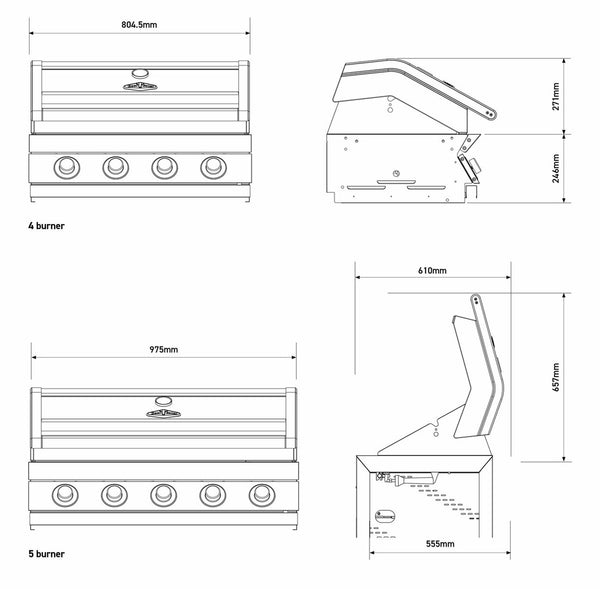 Beefeater 1600 Series 4 burner BBQ Dimensions