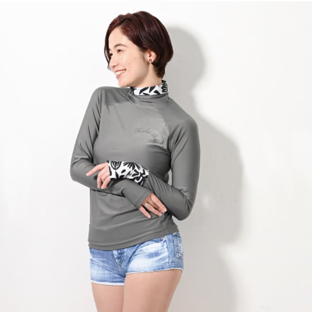 Maka-Hou Women Turtle Neck Rashguard-GRAY_image1