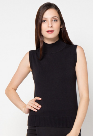 Essential Sleeveless Mock Neck Top Black, 41% OFF