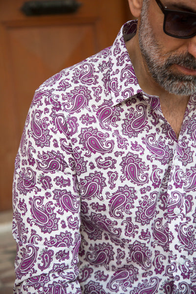 Purple Paisley Print Smart Casual Men's Shirt