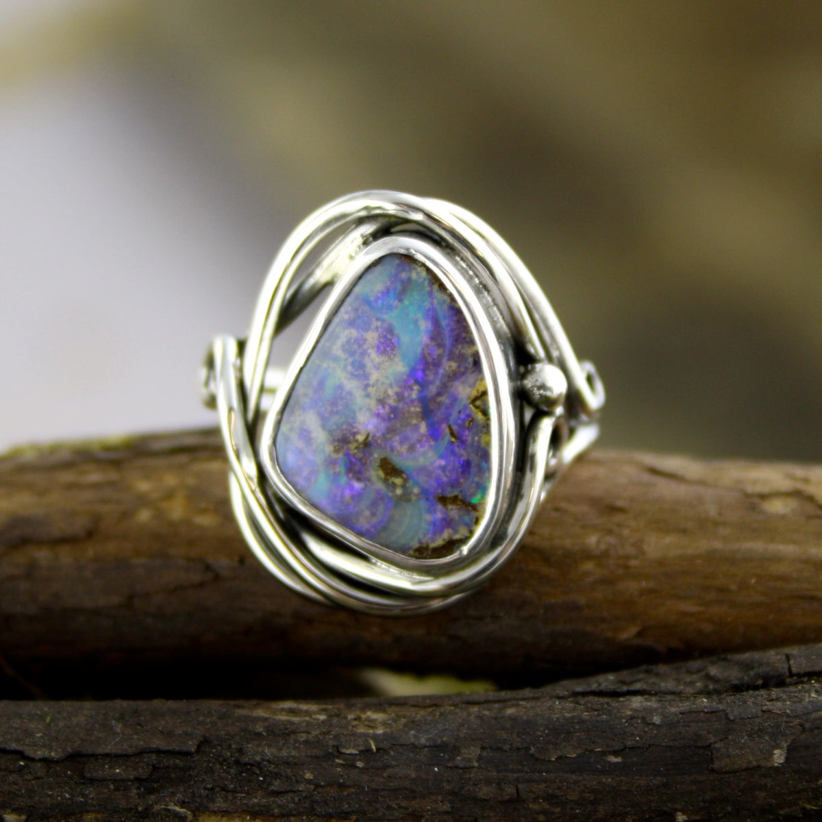 Purple Boulder Opal Elvin Flow Ring - Opal Wing Jewellery