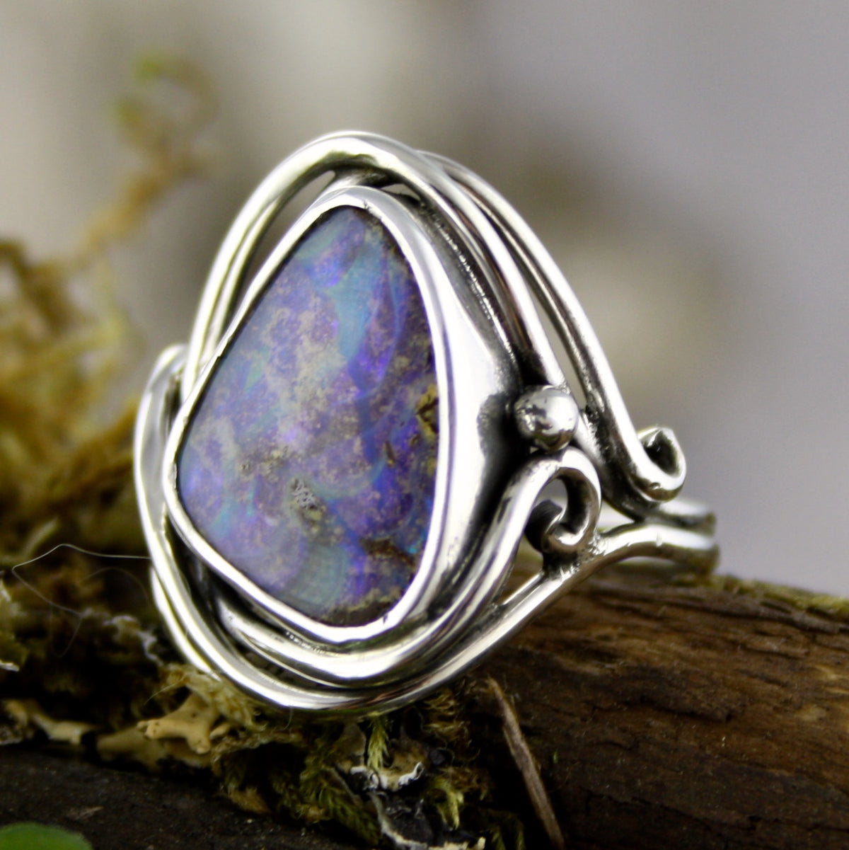 Purple Boulder Opal Elvin Flow Ring - Opal Wing Jewellery