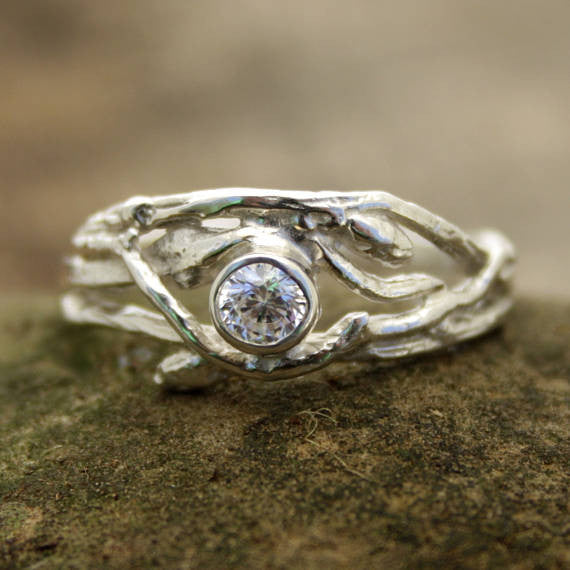 Woodland Branch Engagement Ring with Zirconian - Opal Wing Jewellery