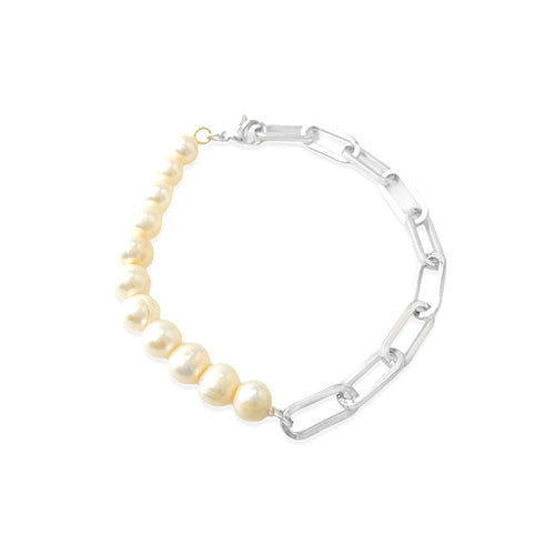 Half Pearl Half Paperclip Chain Bracelet - CZBB5000Y CZBB5000Y