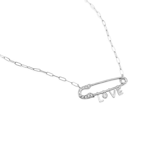 Love Safety Pin Necklace - CZPB5028Y CZPB5028W