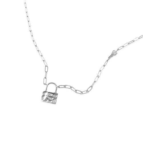 Hammered Lock and Key Necklace - CZPB5035Y CZPB5035W