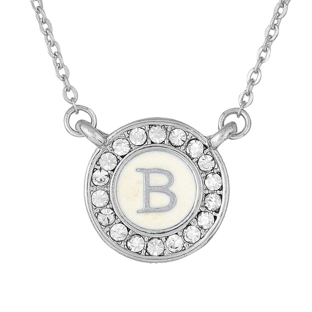 Initial Charm Necklace Black Enamel & Brass Letter Disc Necklace