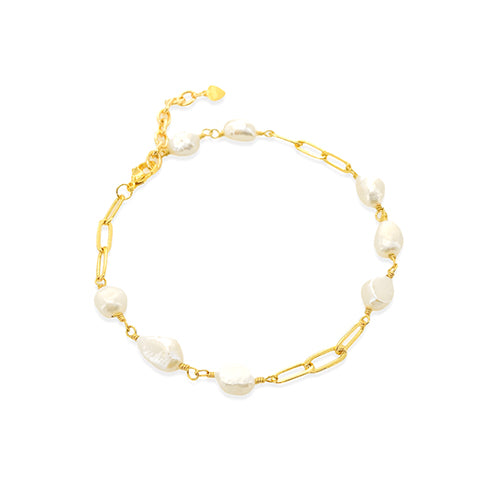 Paperclip Chain Anklet with Pearls - CZAKB1004Y