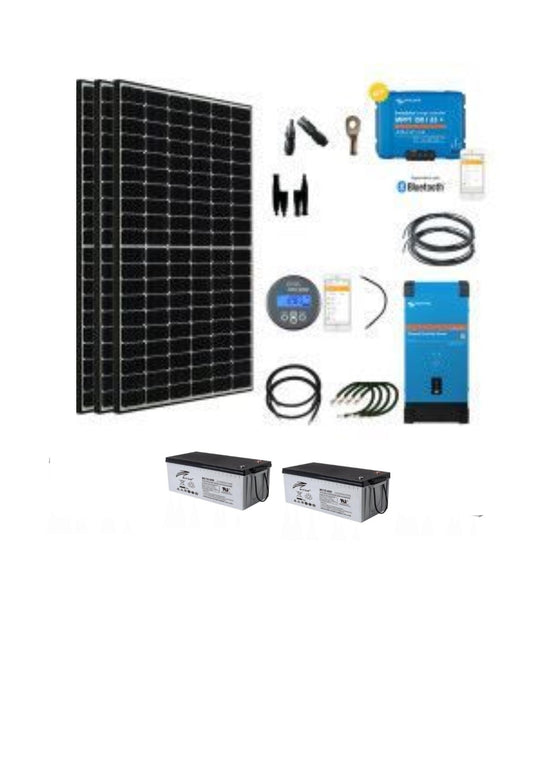 Groupe électrogène solaire avec panneau solaire et onduleur - 1000 W - 5 /  12 /230 V - 2 lumières LED