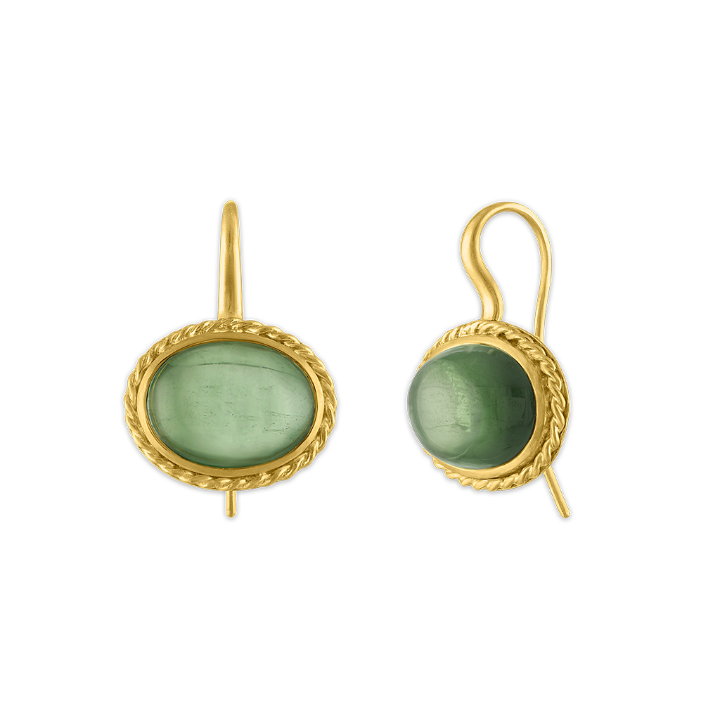 Green Tourmaline and Golden South Sea Pearl Unda Hook Earrings