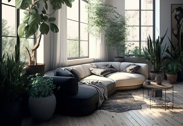 living room with plants