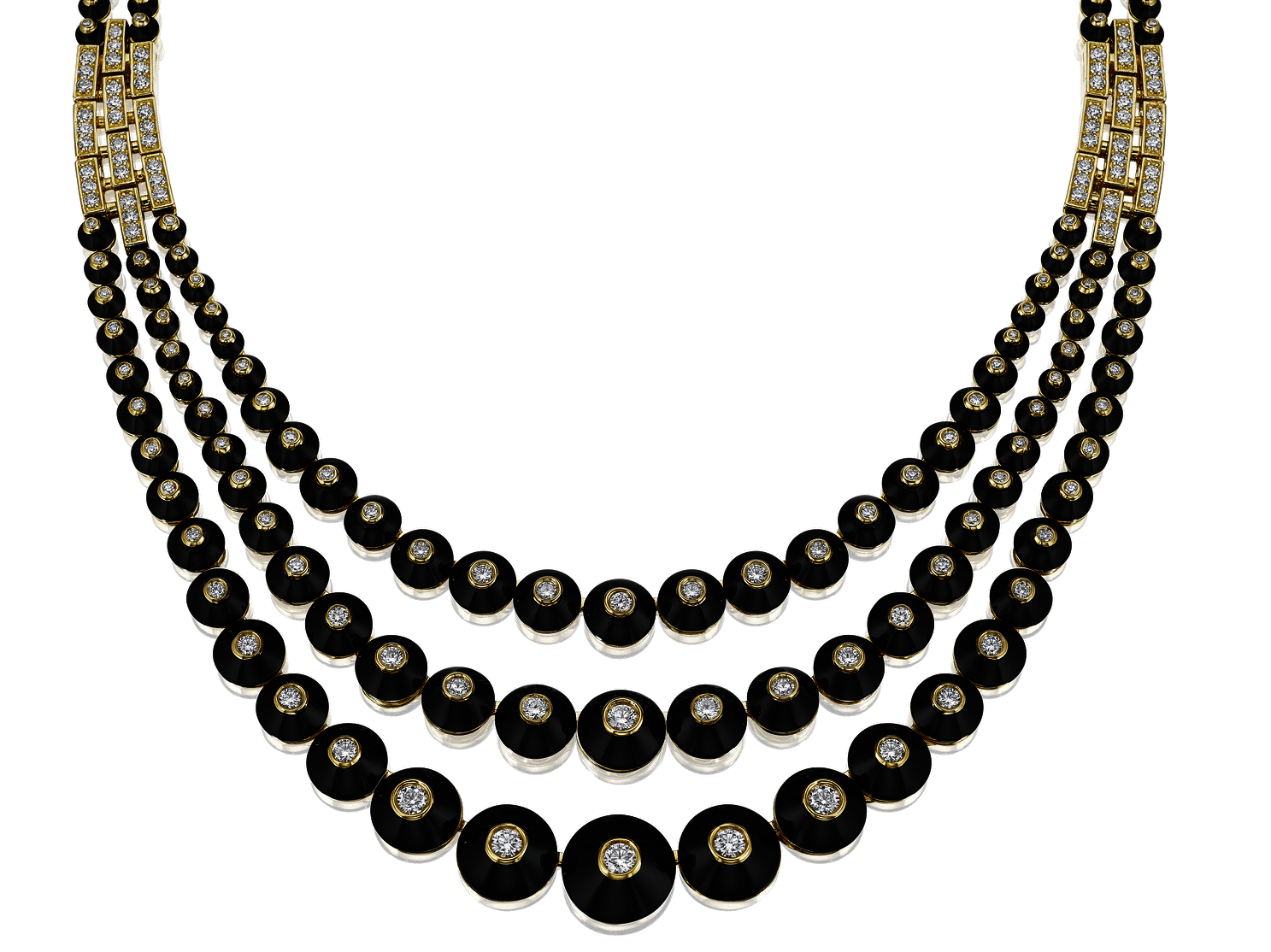 - Multi-Strand Onyx Necklace with Diamonds -