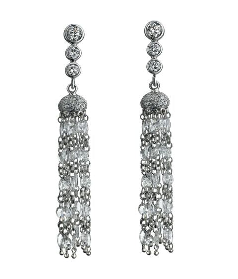 - White Gold Diamond Tassel Earrings -