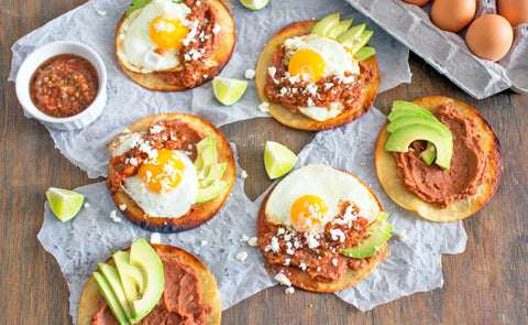 breakfast eggs tostadas with ranchero sauce