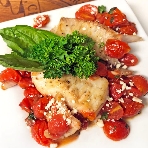 Mediterranean fish with tomatoes and feta