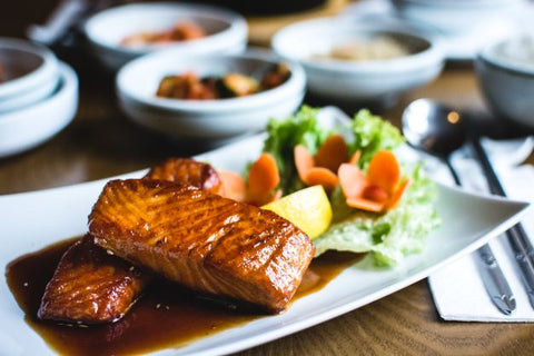 teriyaki sauce glistening on salmon