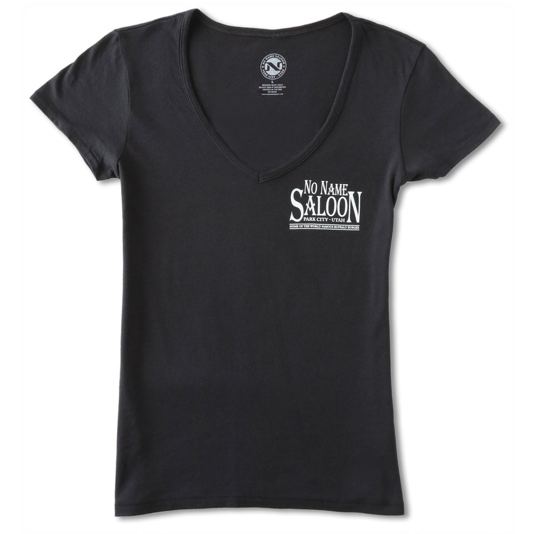 No Name Saloon Classic Logo V neck T WOMENS' - Black – DBR Joints Swag Shop