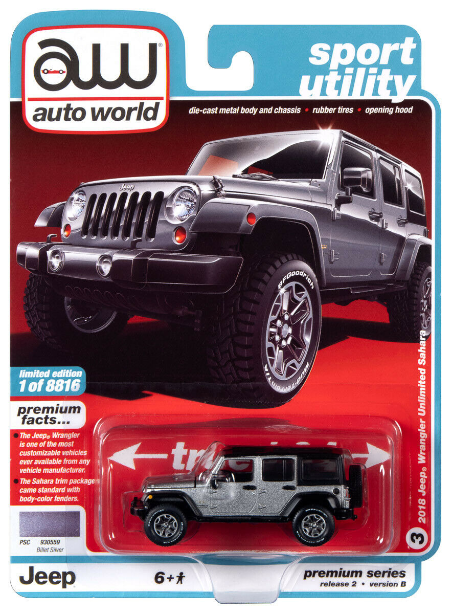 2020 AUTO WORLD 1:64 *PREMIUM 2B* Silver 2018 Jeep Wrangler Unlimited |  mc2-toys