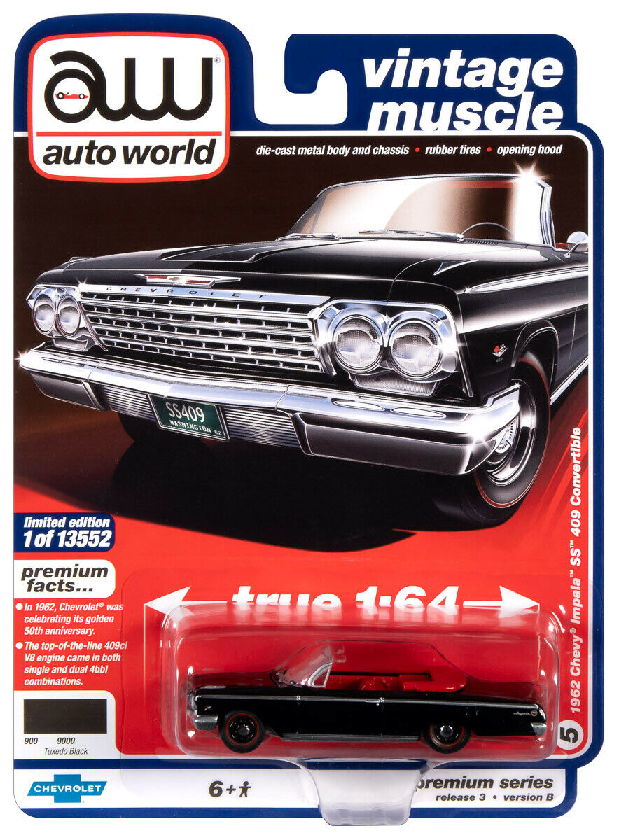 2020 AUTO WORLD 1:64 *PREMIUM 3B* BLACK 1962 Chevrolet Impala Convertible NIP