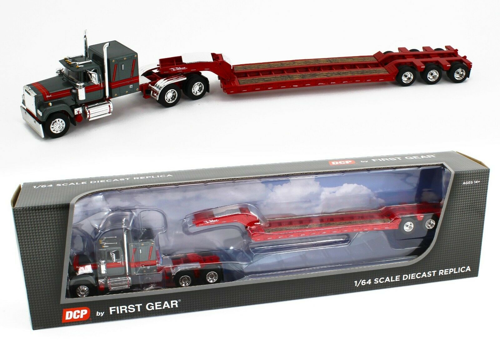 2021 DCP 1:64 Gun Metal Red MACK SUPER-LINER Semi w/TALBERT Tri-Axle LOWBOY NIB
