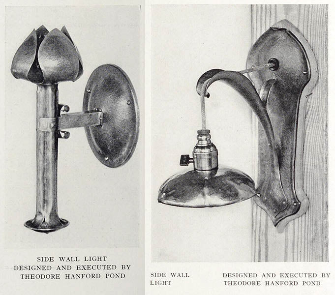 Two side wall lamps by Theodore Hanford Pond from the International Studio, 1912