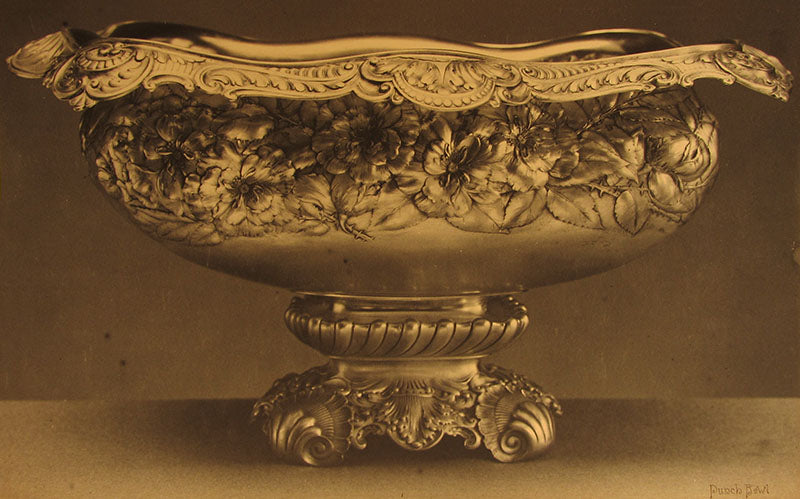 Circa 1893 archival image of the Rose Service punch bowl, courtesy of the Gorham Archives, John Hay Library, Brown University