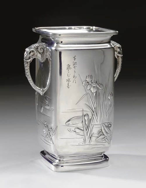 Japanese Work Sample vase number 8795, 1897–1898. Silver; height 9 inches. Photograph courtesy of Christie’s