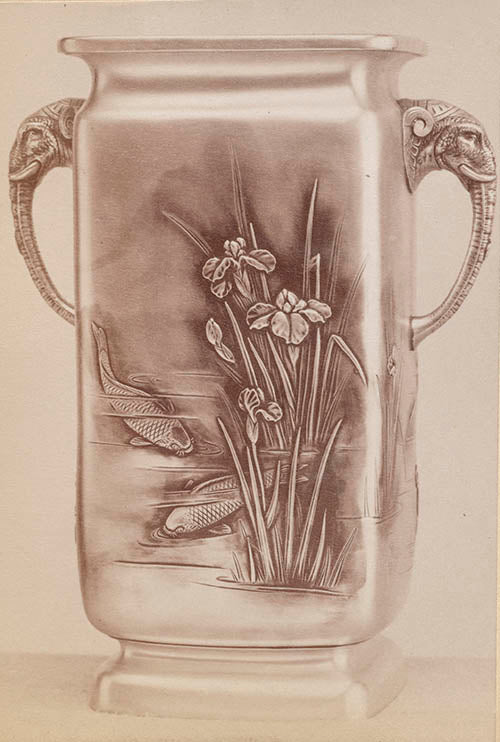 Archival image of the Japanese Work Sample vase number 8795, 1897–1898, in Fig. 4 showing the original oxidation. Gorham Manufacturing Company Archive, John Hay Library, Brown University, Providence, Rhode Island.