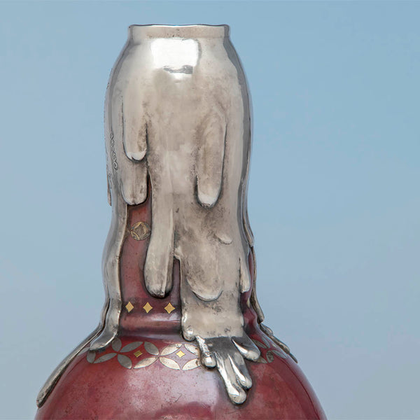 "Dripping" Decoration on Tiffany Mixed Metal Trompe l'Ouil Vase, c. 1879