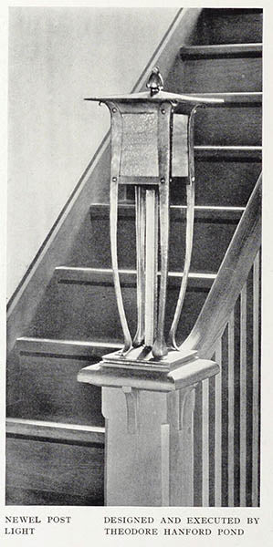Newel post lamps by Theodore Hanford Pond from the International Studio, 1912