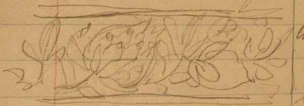 Charles Grosjean sketch of Herter Brothers pomegranate carving, 1879.  Gorham Mfg. Co. Archives, John Hay Library, Brown University.