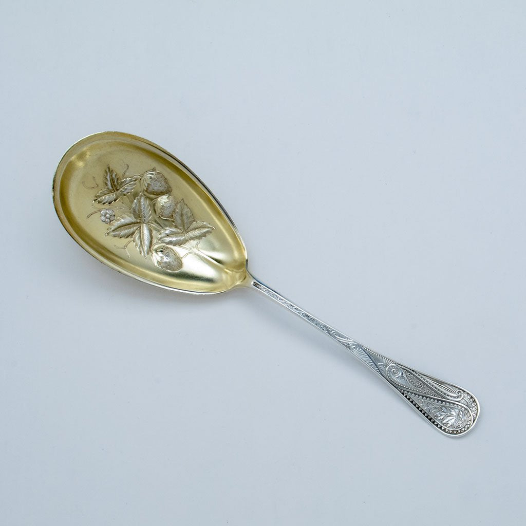 Wood & Hughes Cashmere Pattern Sterling Berry Spoon, NYC, c 1880 ...