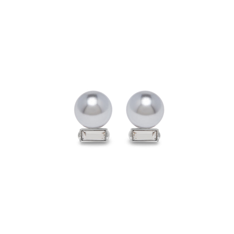 Lily Studs in Rhodium with Grey