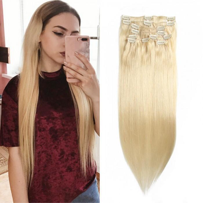 100g 613 Lightest Blonde Clip In Hair Extensions Cheap Virgin