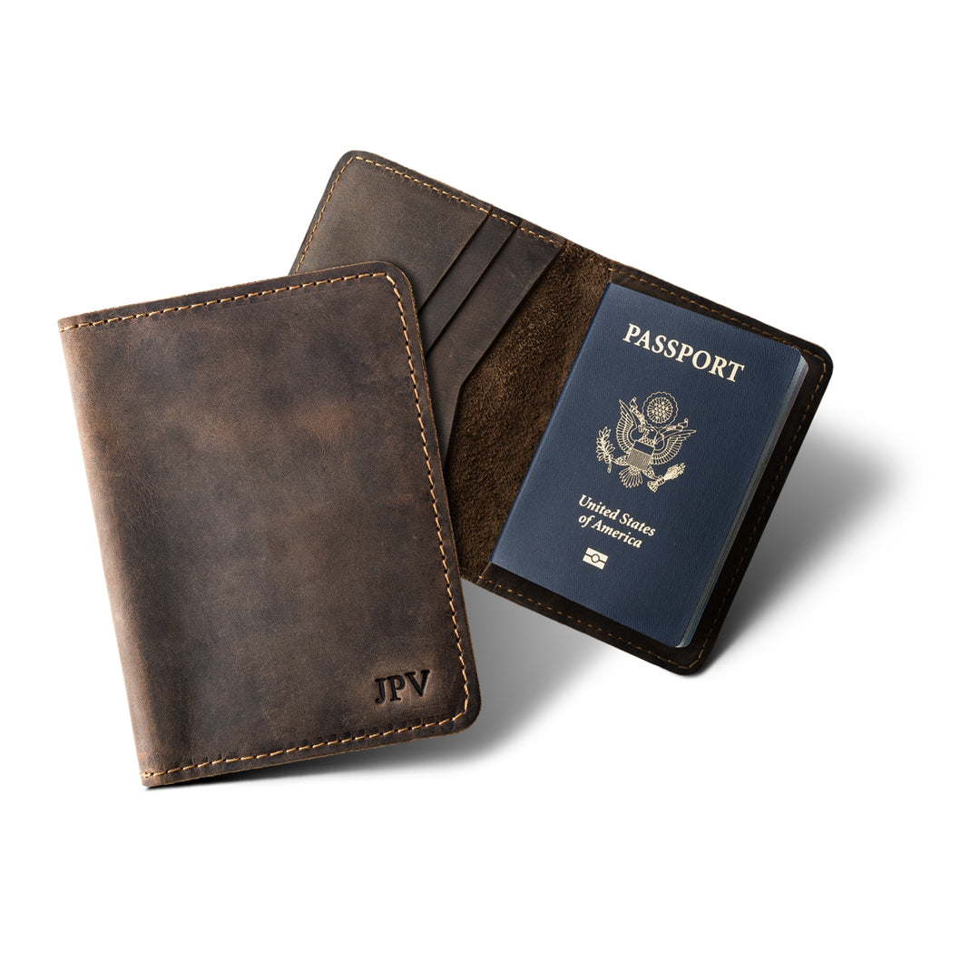 Designer Vegetable Tanned Leather Passport Cover Dark Brown