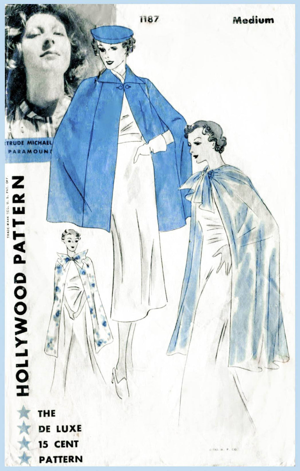 1930s day or evening cape vintage sewing pattern reproduction 1187 ...