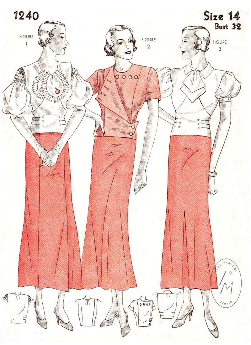 1930s Blouses tops skirts vintage sewing patterns – Lady Marlowe