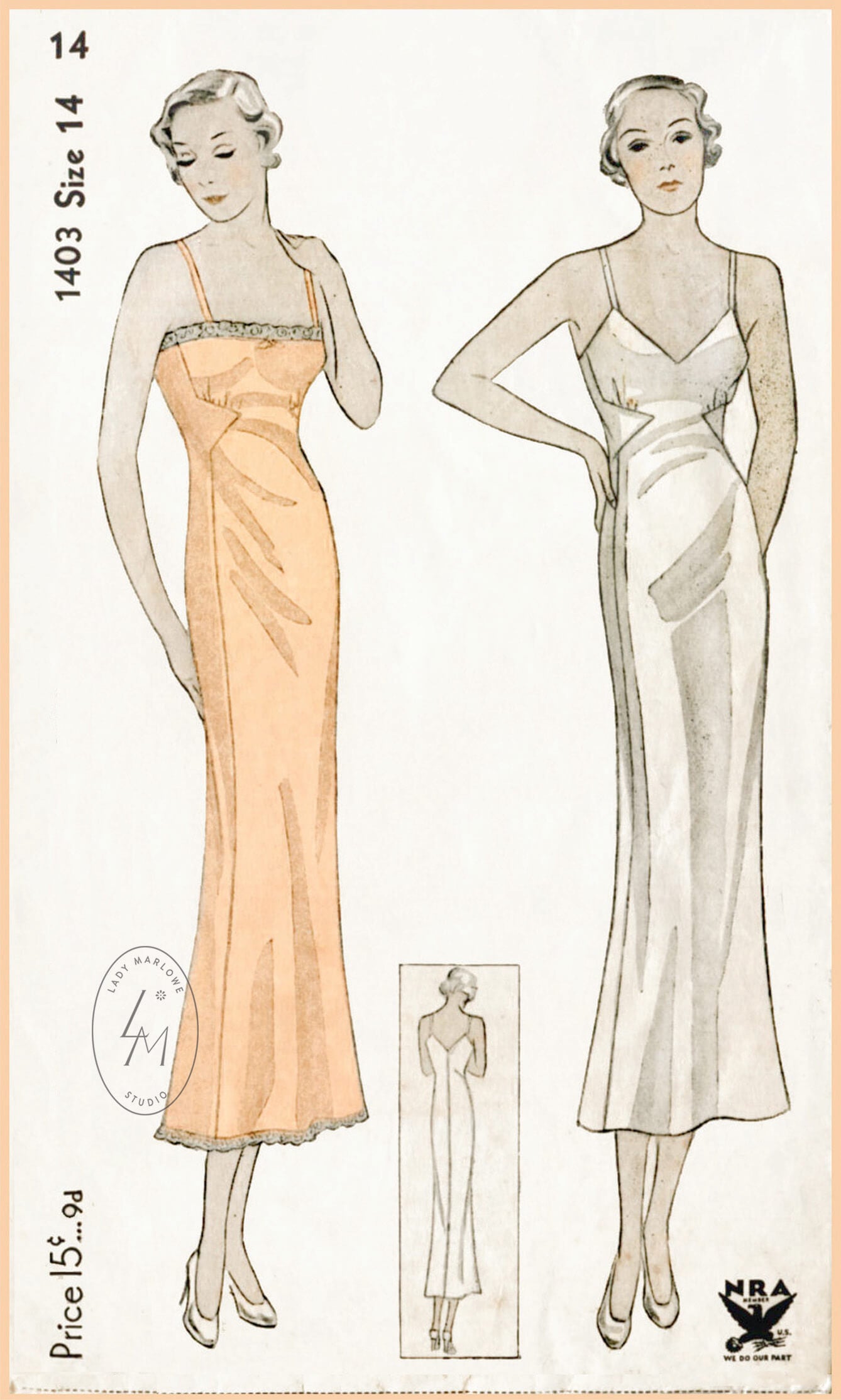 1930s slip dress vintage lingerie sewing pattern 1403 – Lady Marlowe