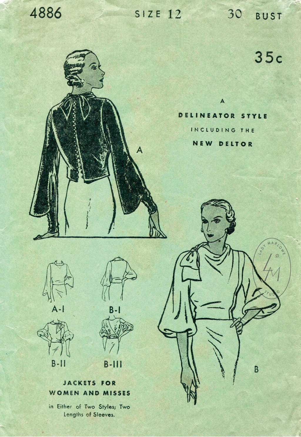 1930s blouse vintage sewing pattern art deco style reproduction – Lady ...