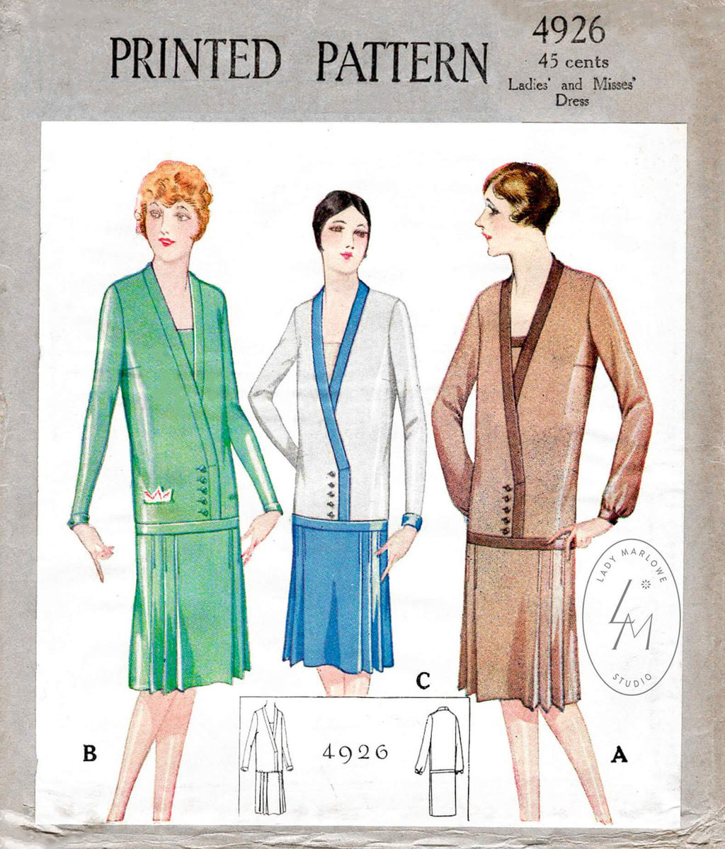 1920s V neckline flapper dress vintage sewing pattern reproduction ...