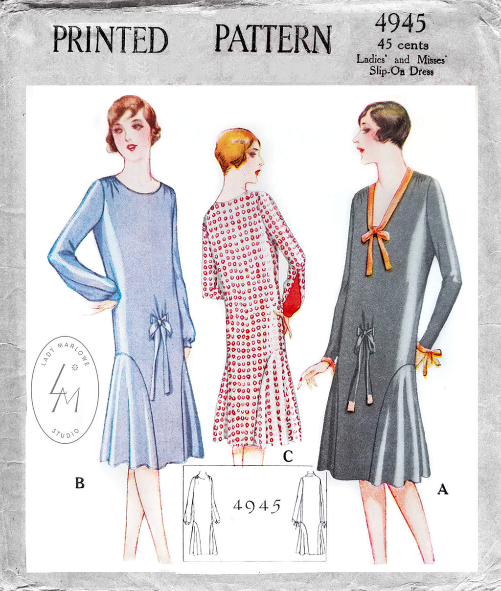 1920s flapper dress party frock vintage sewing pattern reproduction ...